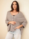 Damenpullover Poncho aus Babyalpaka mit Knöpfen fango