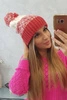 Cap with a pompom Abigail K326 raspberry+ecru