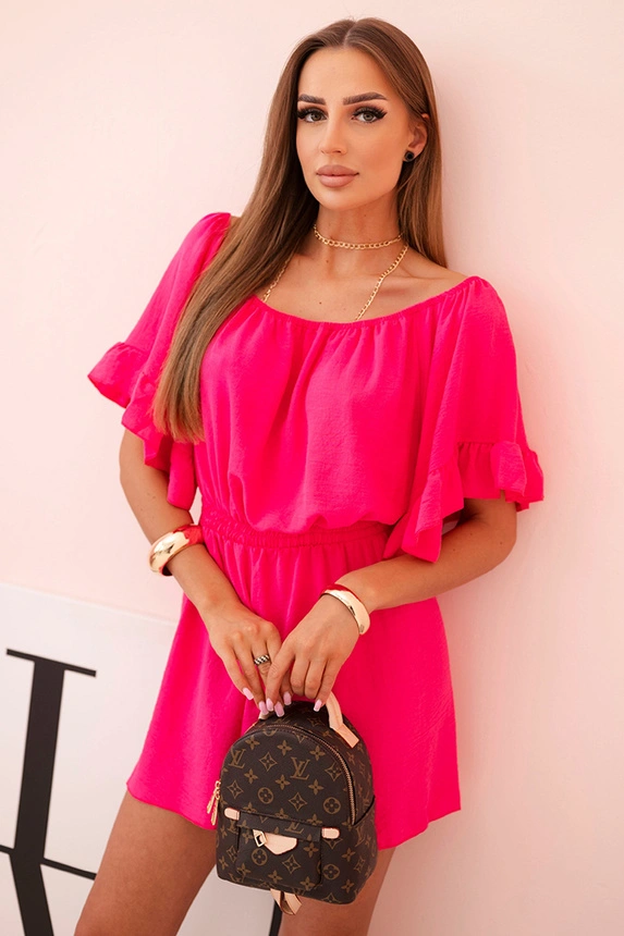 Women's cotton sleeveless jumpsuit with a tie at the waist ecru