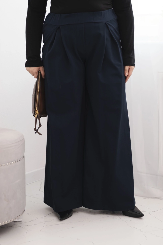 Dámske nohavice Plus Size so širokými nohavicami a skladaním modré