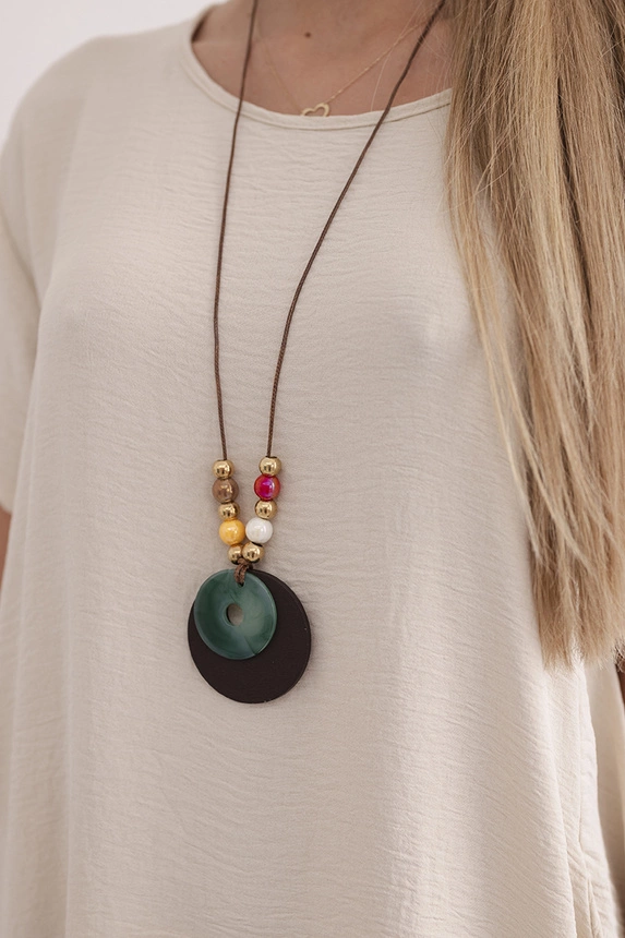 Dress with pockets and pendant dark beige