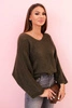 Loose-fit women's mohair sweater with a V-neck khaki