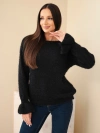 Damenpullover mit Mohair und Wolle mit Volants an den Ärmeln schwarz