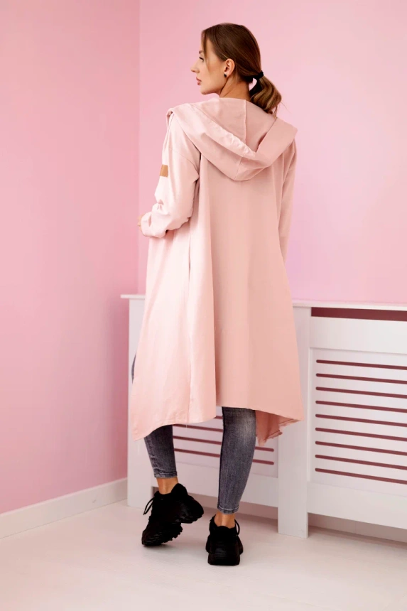 Long cardigan with hood dark powdered pink