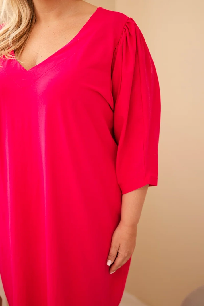 Dámské šaty Plus Size s kapsami fuchsiová