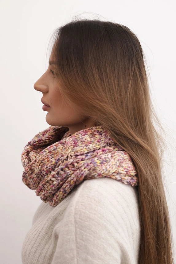 Damen Wollmischung dicker Winterwickler KN24 rosa+gelb