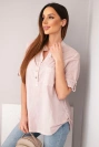 Damen-Hemdbluse aus Baumwolle mit kurzem Ärmel und Brusttasche dunkles Puderrosa
