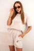 Komplet damski punto z krótkim rękawem i luźnymi szortami beżowy