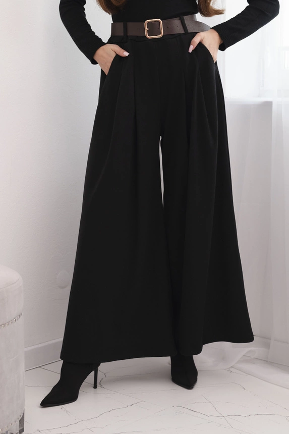 Women's trousers with wide legs and a belt black