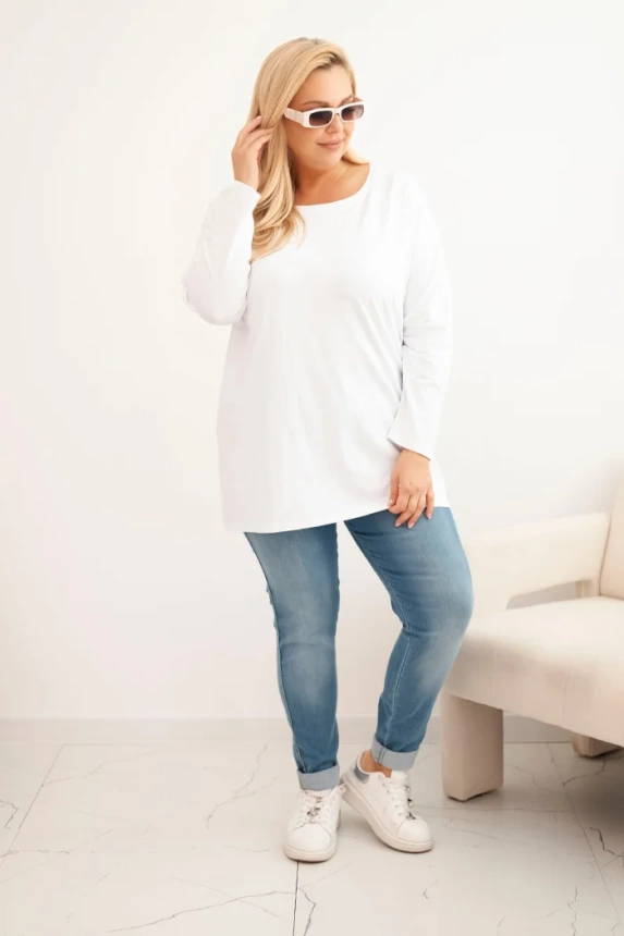 Dámska blúzka Plus Size bavlnená s okrúhlym výstrihom biela