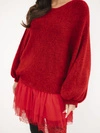 A sweater women's with dress made of viscose and lace red