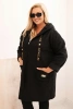Dámsky kabát Plus Size z umelého baránka s kapucňou a vreckami čierny