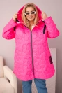 Women's Plus Size quilted jacket with a hood and the inscription HOPE neon pink