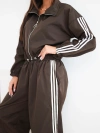 Women's cotton set with oversize trousers and contrast stripes brown