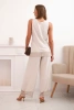 Women's set made of viscose, top with wide straps and wide-leg trousers beige
