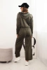 Women's velour tracksuit with wide legs and a hoodie khaki