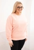 Dámská mikina s kroužkovým vzorem Plus Size bavlněná basic s kulatým výstřihem lososová