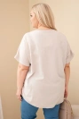 Women's cotton plus-size blouse with embroidered flowers beige