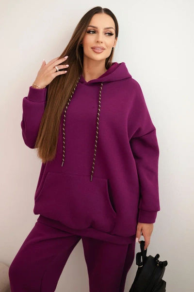 Women's insulated cotton tracksuit with a hood dark purple