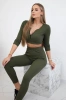 Rebrovaný crop top set kaki