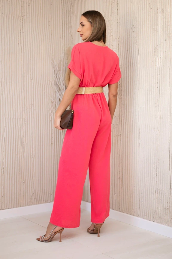 Overalls with a decorative belt at the waist Pink Neon