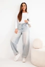 Women's viscose blouse with a wide neckline and long sleeves white