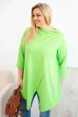 Women's cotton Plus Size asymmetrical blouse with rolled-up sleeves light green