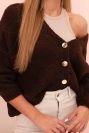 Women's sweater with a V-neck and buttons brown
