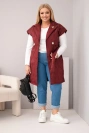 Dámská prošívaná vesta Plus Size s páskem a límcem slivková