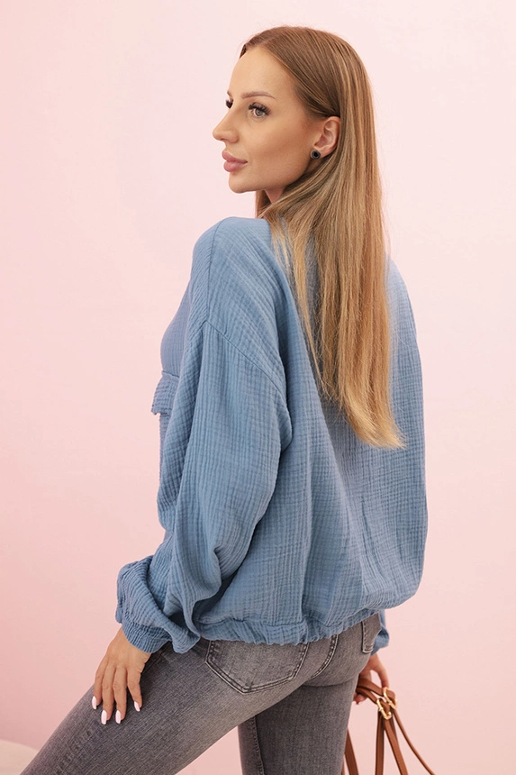 Damenbluse aus Musselin mit langen Ärmeln jeansblau