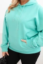 Damenpullover Plus Size aus Baumwolle mit Kapuze und Kängurutasche mint