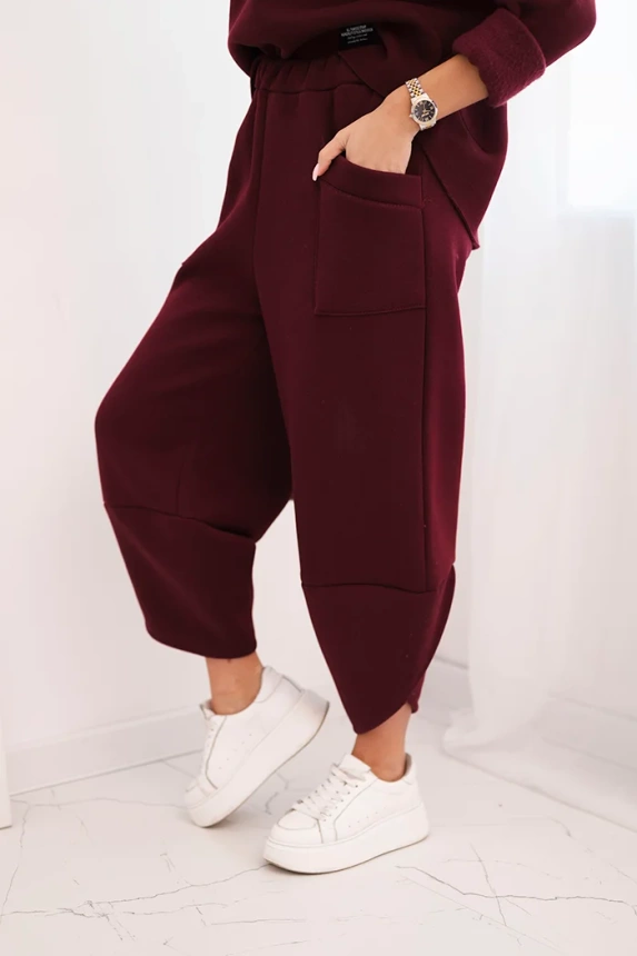 Damen Sweatanzug aus dickerem Material mit weitem Bein bordeaux