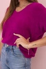 Women's sweater made of soft fluff with a V-neck and short sleeves dark purple