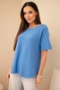 Dámsky sveter s krátkym rukávom vo voľnom strihu modrý