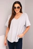 Women's short-sleeve sweater blouse with a V-neck gray
