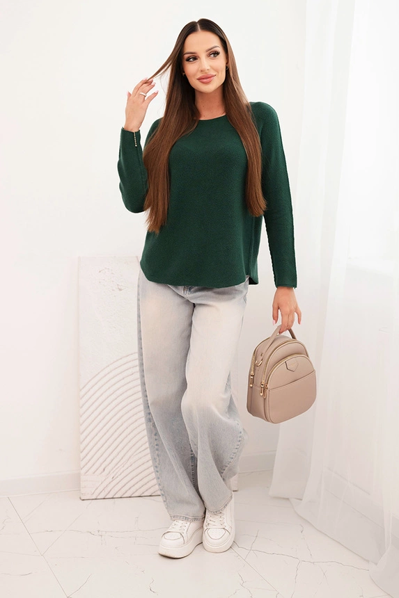 Women's sweater made of viscose with long sleeves and a round neckline dark green