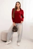 Women's sweater made of baby alpaca with a collar and V-neck burgundy