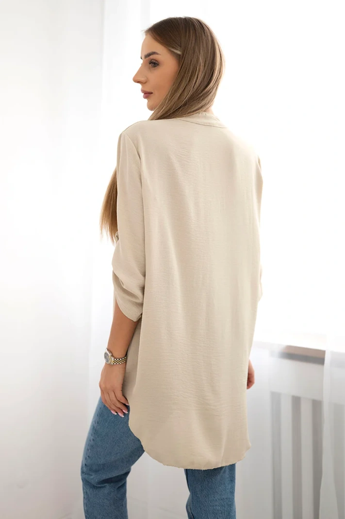 Bluse mit längerem Rücken Dunkelbeige