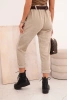 Women's corduroy pants with a belt dark beige