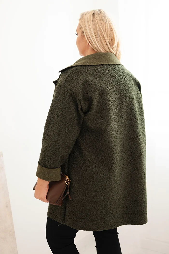 Plus Size women's coat with wool and pockets shearling khaki