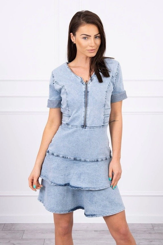 Stretch-Denim-Kleid mit Reißverschlussausschnitt S/M-L/XL