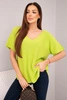 Women's short-sleeve sweater blouse with a V-neck pistachio