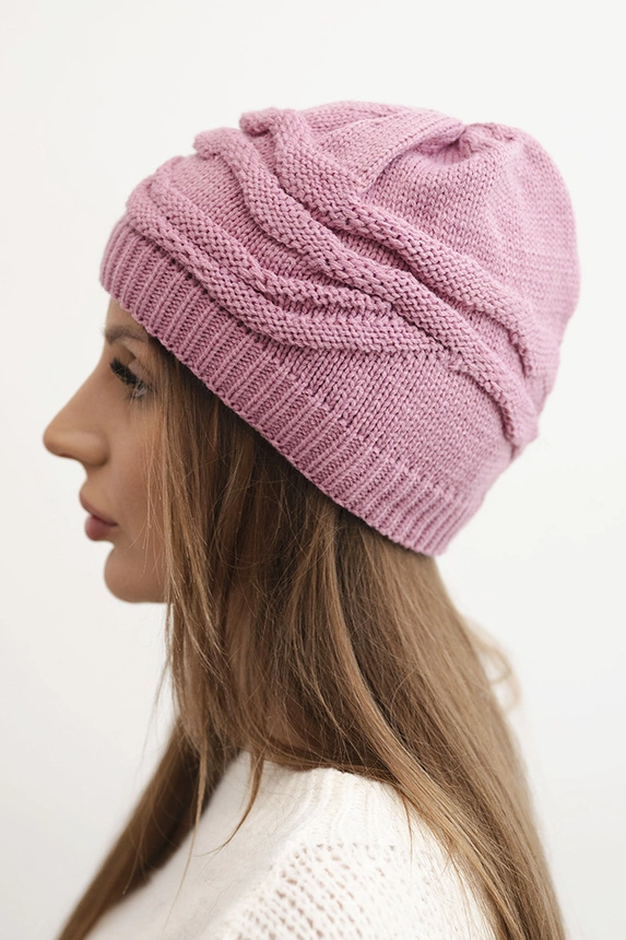 Women's winter wool hat with decorative weave K429 light purple