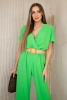 Overalls with a decorative belt at the waist light green