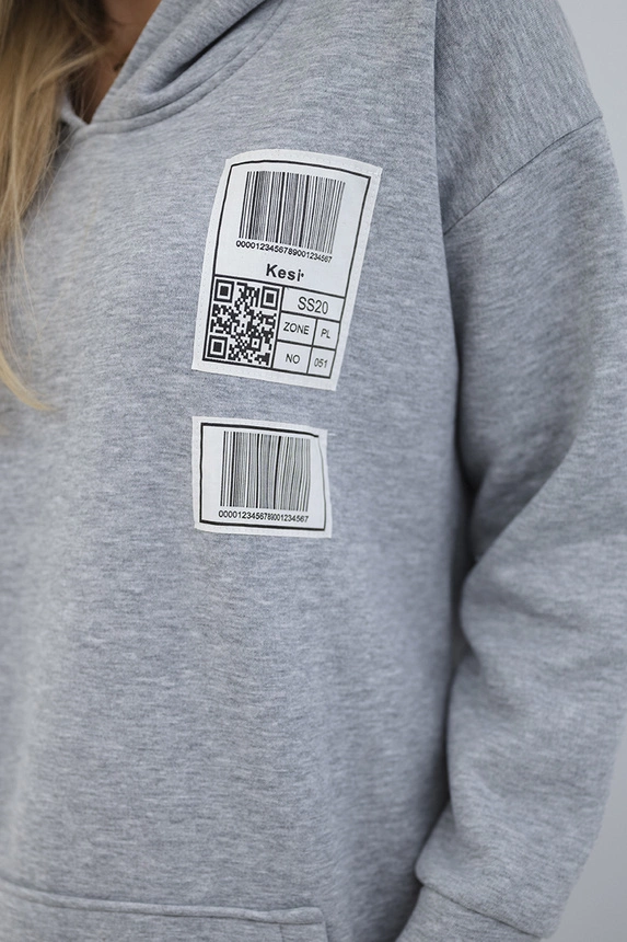 Hooded sweatshirt with patches gray