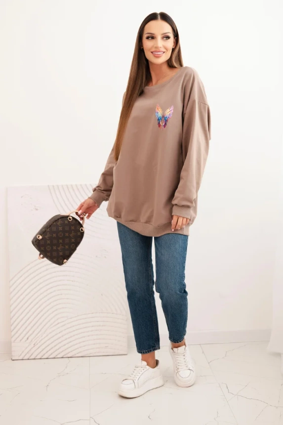 Damen Oversize-Hoodie aus Baumwolle mit bunten Flügeln auf dem Rücken fango