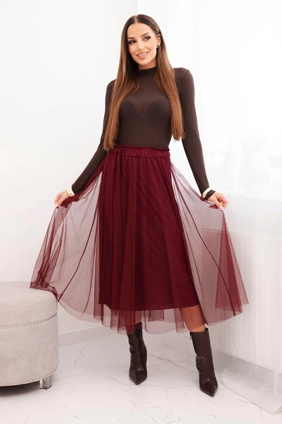 Women's midi tulle skirt with viscose lining burgundy