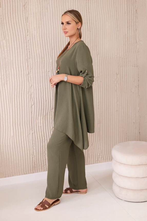 Set Bluse + Hose mit Anhänger Licht khaki