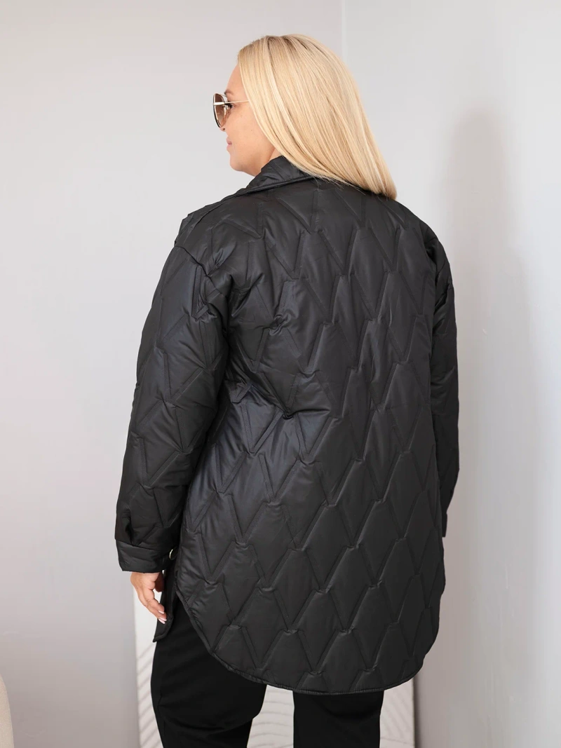 Women's Plus Size quilted jacket with collar and pockets black