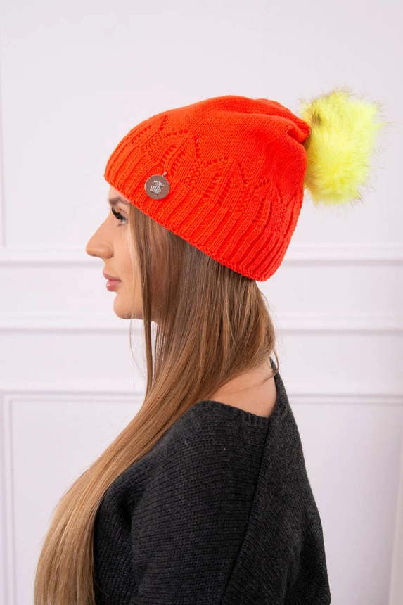Damenmütze mit Bommel Judyta K347 orange